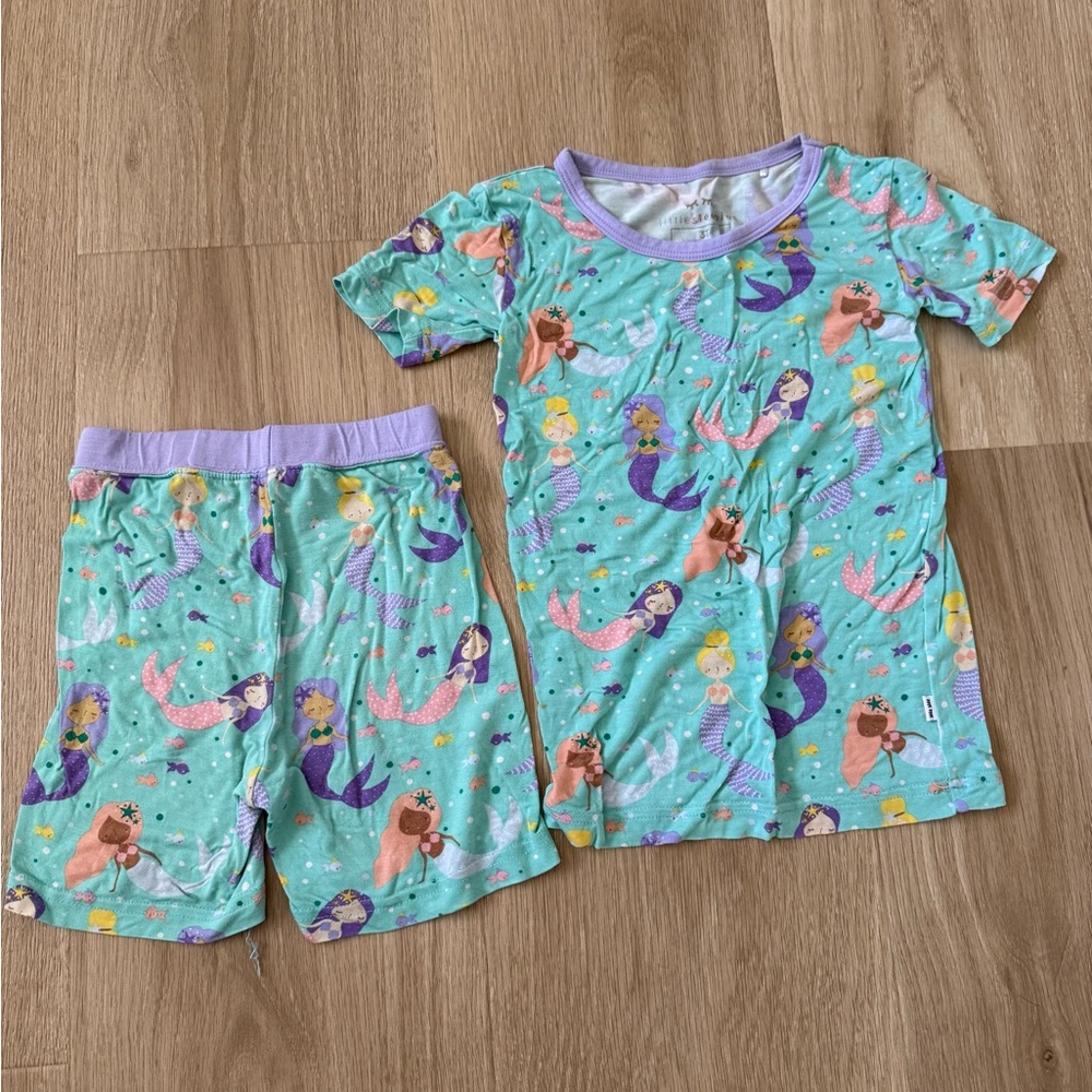 Little Sleepies Mermaid Print Kids Pajama Set - Aqua and Lavender